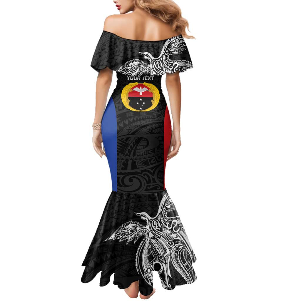 Personalised PNG Gulf Province Family Matching Mermaid Dress and Hawaiian Shirt Bird of Paradise Tattoo Flag Motif - Polynesian Pride