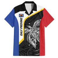 Personalised PNG Gulf Province Family Matching Off The Shoulder Long Sleeve Dress and Hawaiian Shirt Bird of Paradise Tattoo Flag Motif - Polynesian Pride