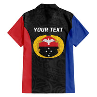 Personalised PNG Gulf Province Family Matching Off The Shoulder Long Sleeve Dress and Hawaiian Shirt Bird of Paradise Tattoo Flag Motif - Polynesian Pride