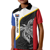 Personalised PNG Gulf Province Kid Polo Shirt Bird of Paradise Tattoo Flag Motif - Polynesian Pride
