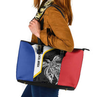 Personalised PNG Gulf Province Leather Tote Bag Bird of Paradise Tattoo Flag Motif - Polynesian Pride