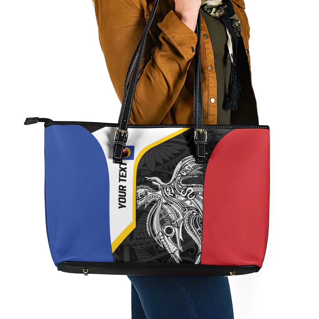 Personalised PNG Gulf Province Leather Tote Bag Bird of Paradise Tattoo Flag Motif - Polynesian Pride