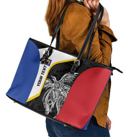 Personalised PNG Gulf Province Leather Tote Bag Bird of Paradise Tattoo Flag Motif - Polynesian Pride