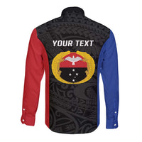 Personalised PNG Gulf Province Long Sleeve Button Shirt Bird of Paradise Tattoo Flag Motif - Polynesian Pride