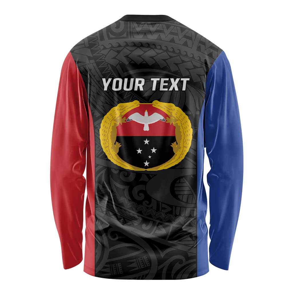 Personalised PNG Gulf Province Long Sleeve Shirt Bird of Paradise Tattoo Flag Motif - Polynesian Pride