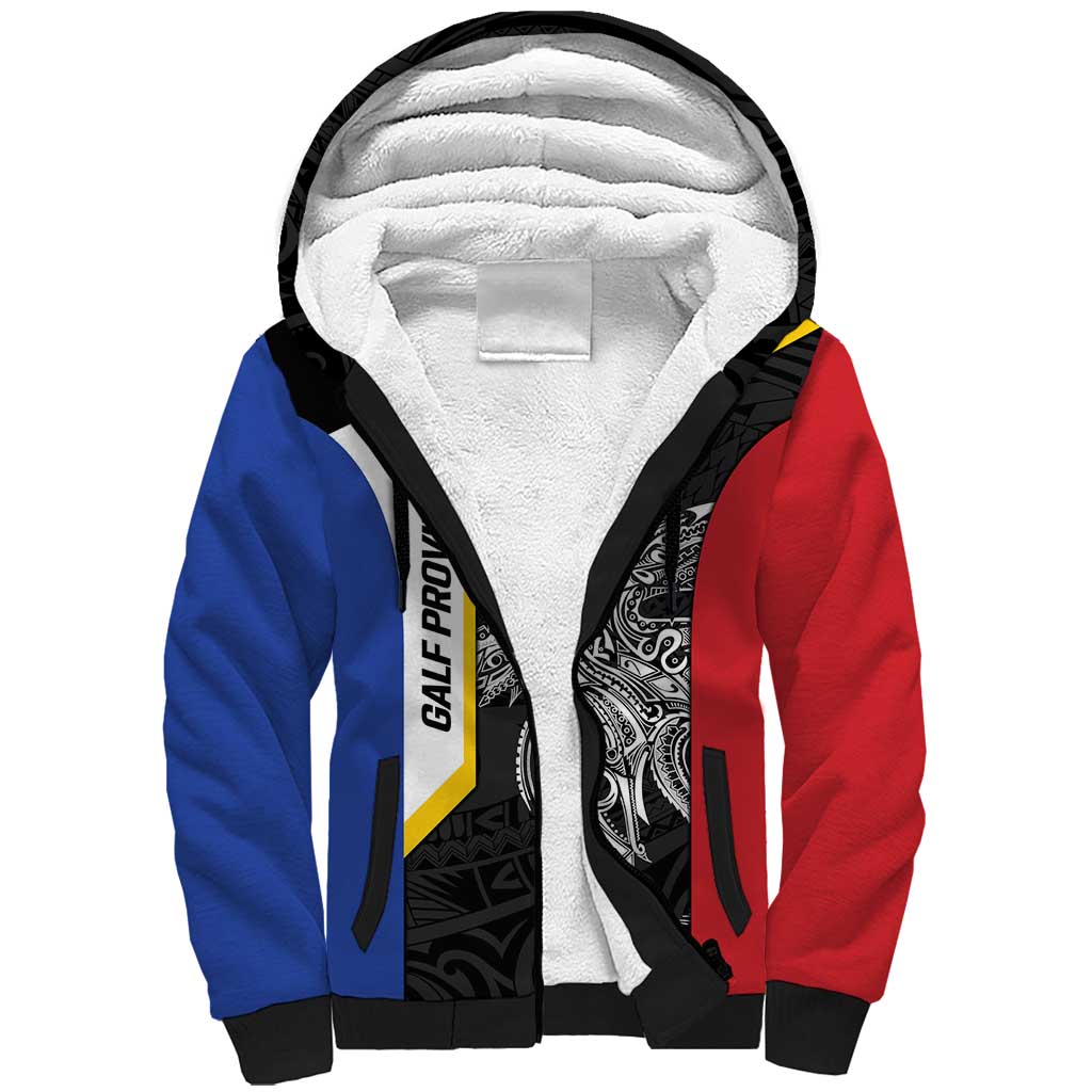 Personalised PNG Gulf Province Sherpa Hoodie Bird of Paradise Tattoo Flag Motif LT9 Unisex Black - Polynesian Pride