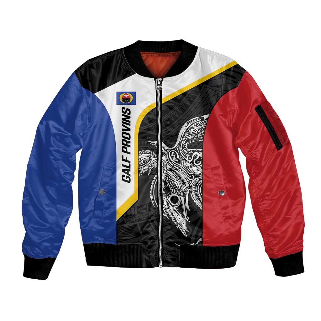 Personalised PNG Gulf Province Sleeve Zip Bomber Jacket Bird of Paradise Tattoo Flag Motif - Polynesian Pride