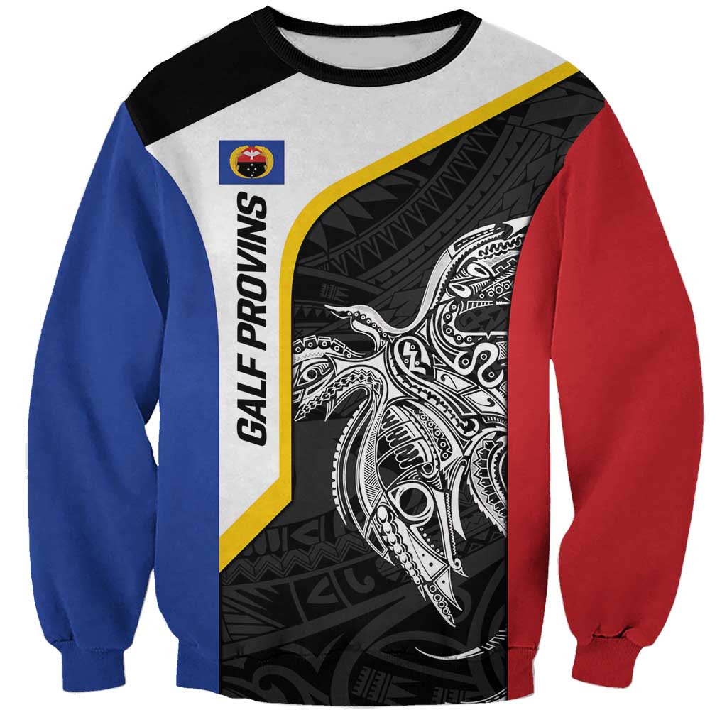 Personalised PNG Gulf Province Sweatshirt Bird of Paradise Tattoo Flag Motif - Polynesian Pride