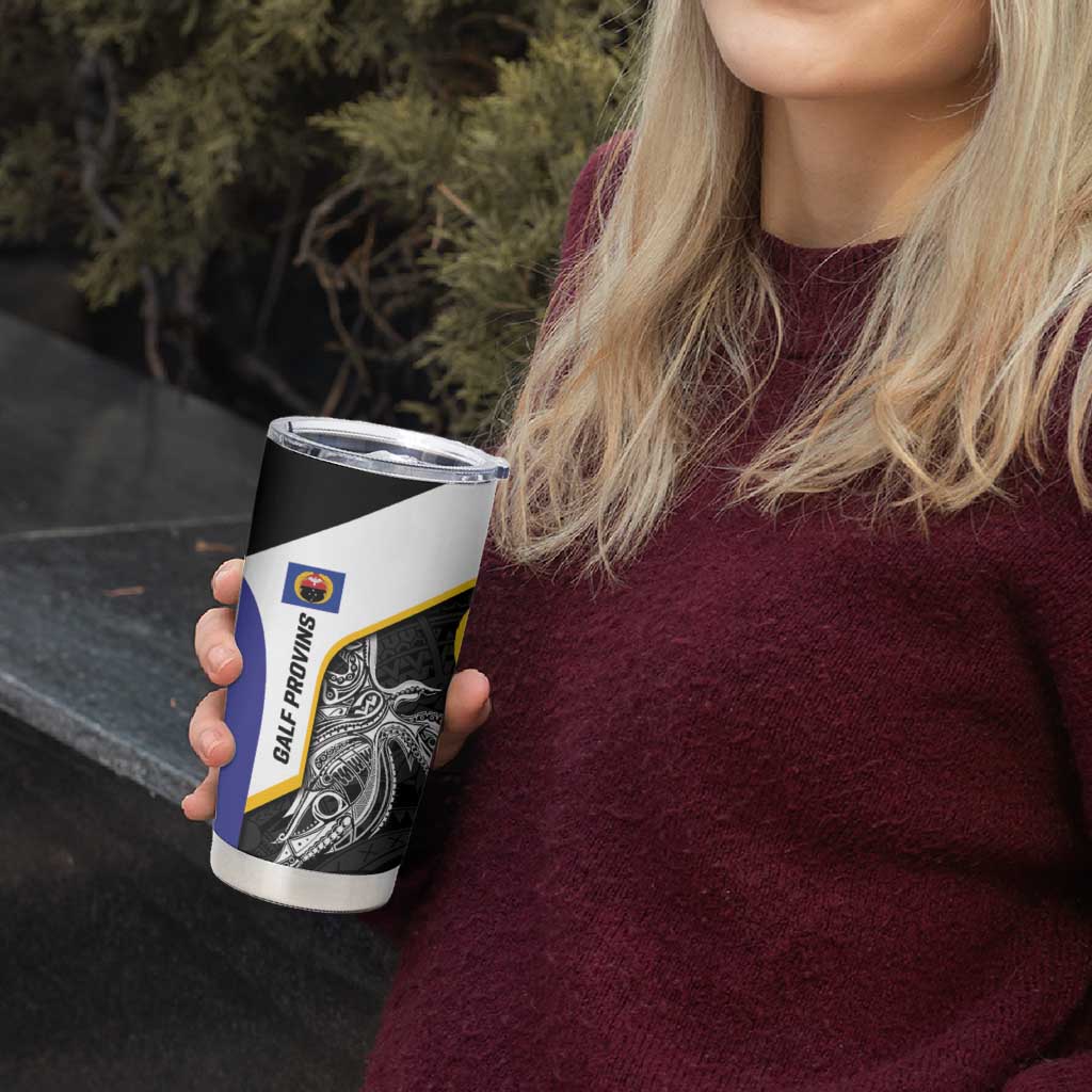 Personalised PNG Gulf Province Tumbler Cup Bird of Paradise Tattoo Flag Motif - Polynesian Pride