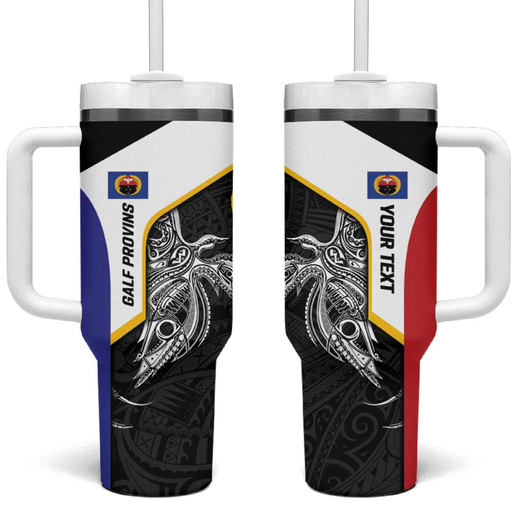 Personalised PNG Gulf Province Tumbler With Handle Bird of Paradise Tattoo Flag Motif - Polynesian Pride