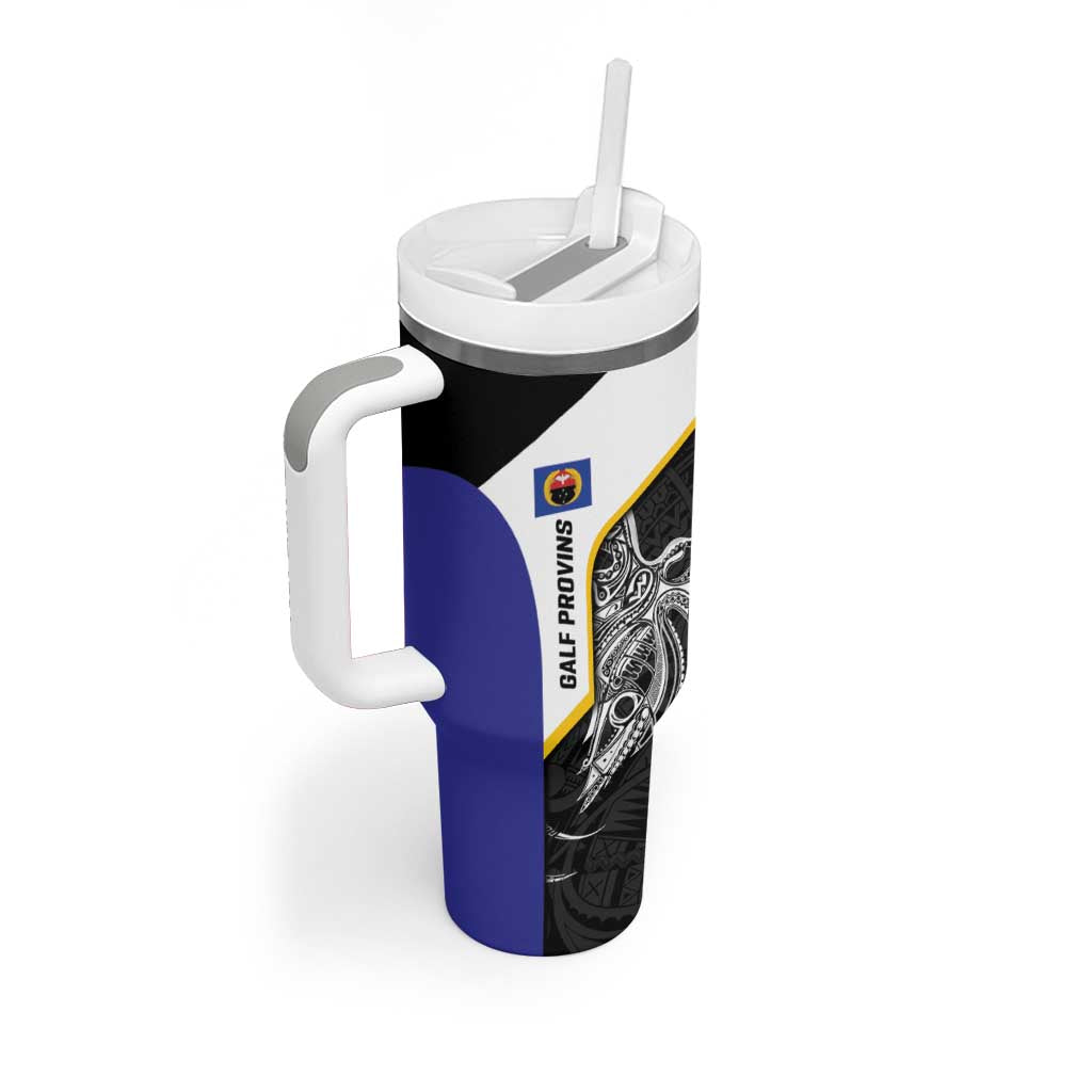 Personalised PNG Gulf Province Tumbler With Handle Bird of Paradise Tattoo Flag Motif - Polynesian Pride
