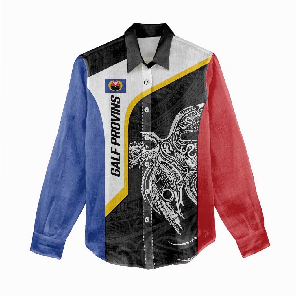 Personalised PNG Gulf Province Women Casual Shirt Bird of Paradise Tattoo Flag Motif - Polynesian Pride