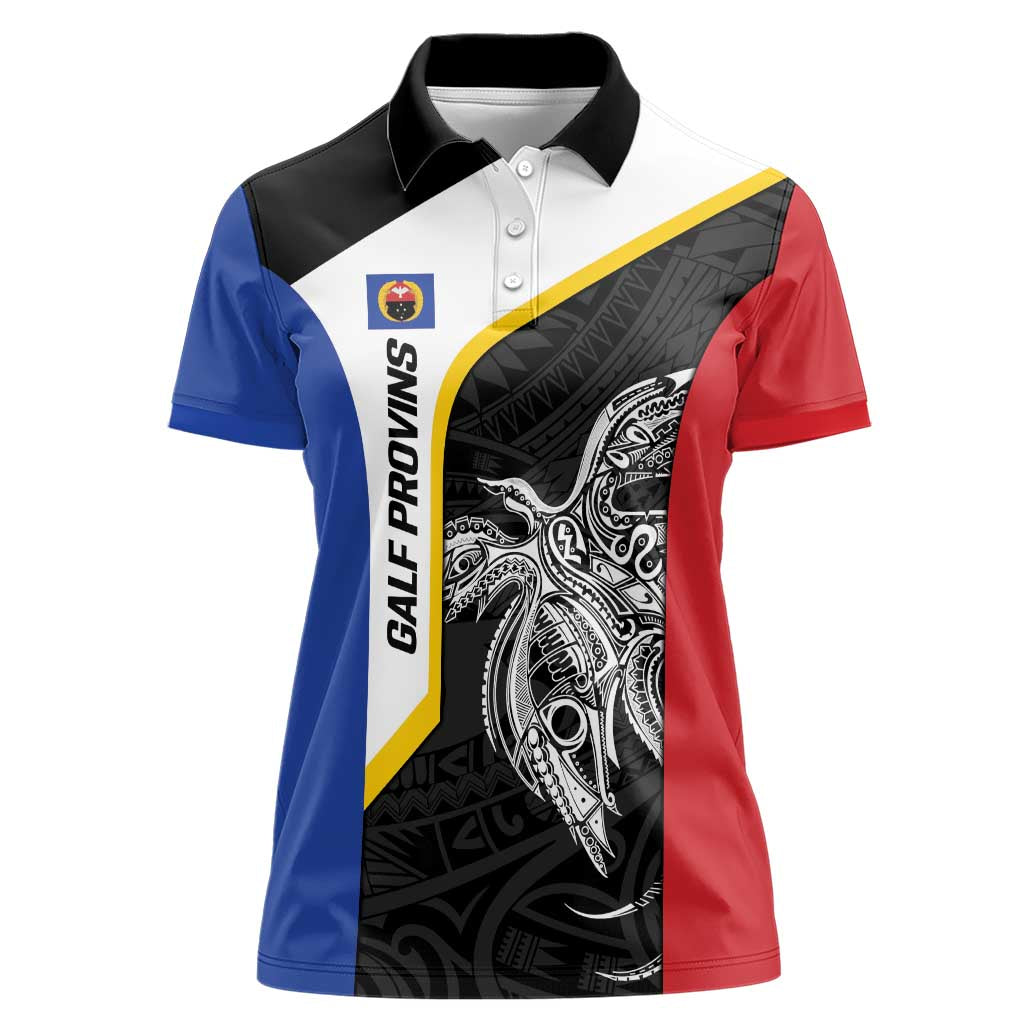 Personalised PNG Gulf Province Women Polo Shirt Bird of Paradise Tattoo Flag Motif - Polynesian Pride