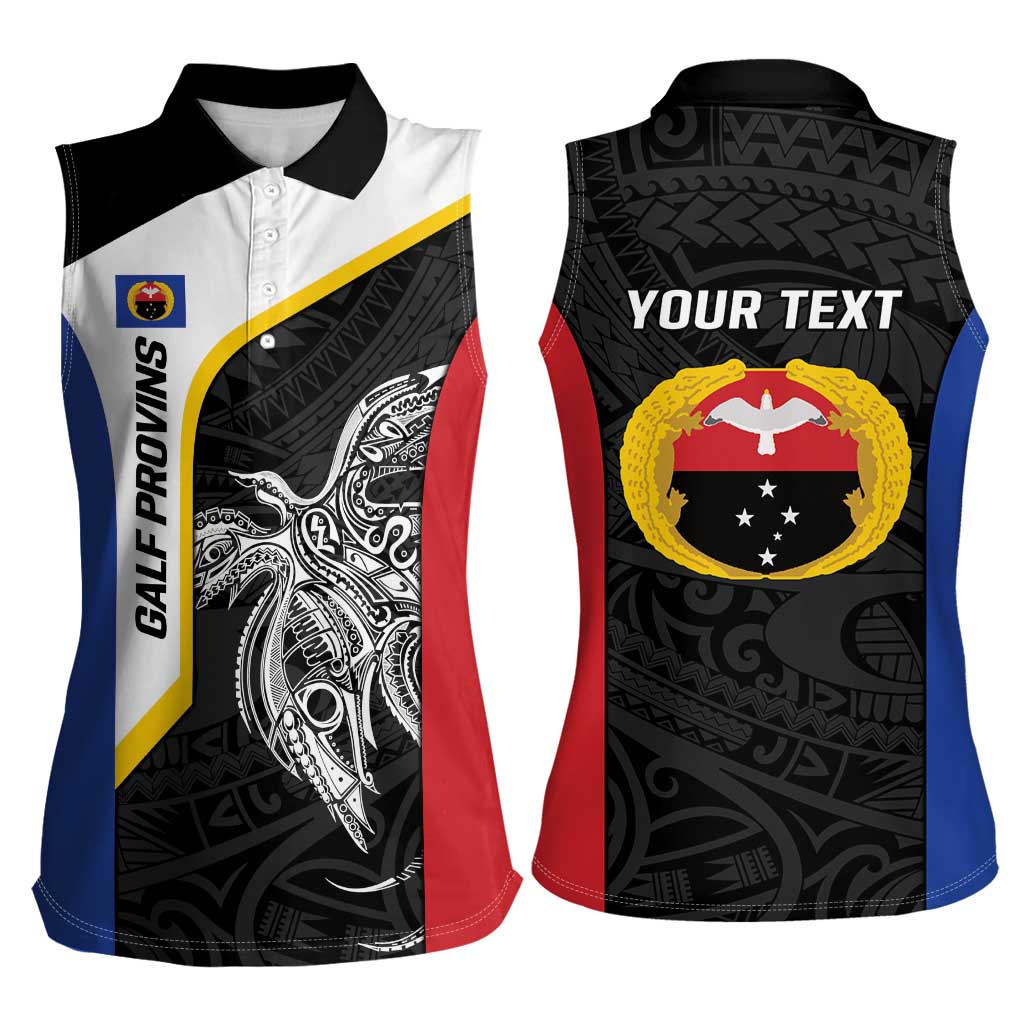 Personalised PNG Gulf Province Women Sleeveless Polo Shirt Bird of Paradise Tattoo Flag Motif - Polynesian Pride