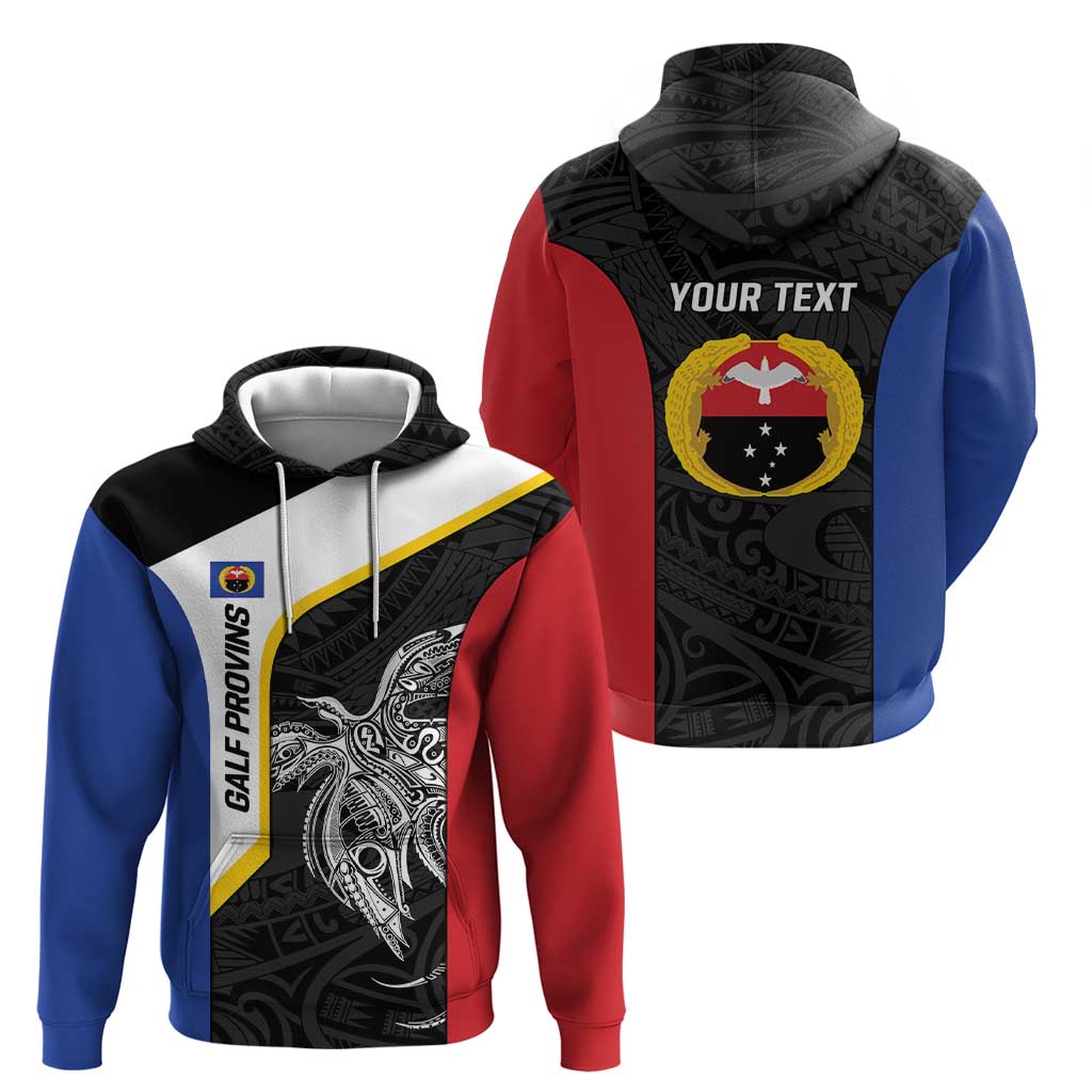 Personalised PNG Gulf Province Zip Hoodie Bird of Paradise Tattoo Flag Motif - Polynesian Pride