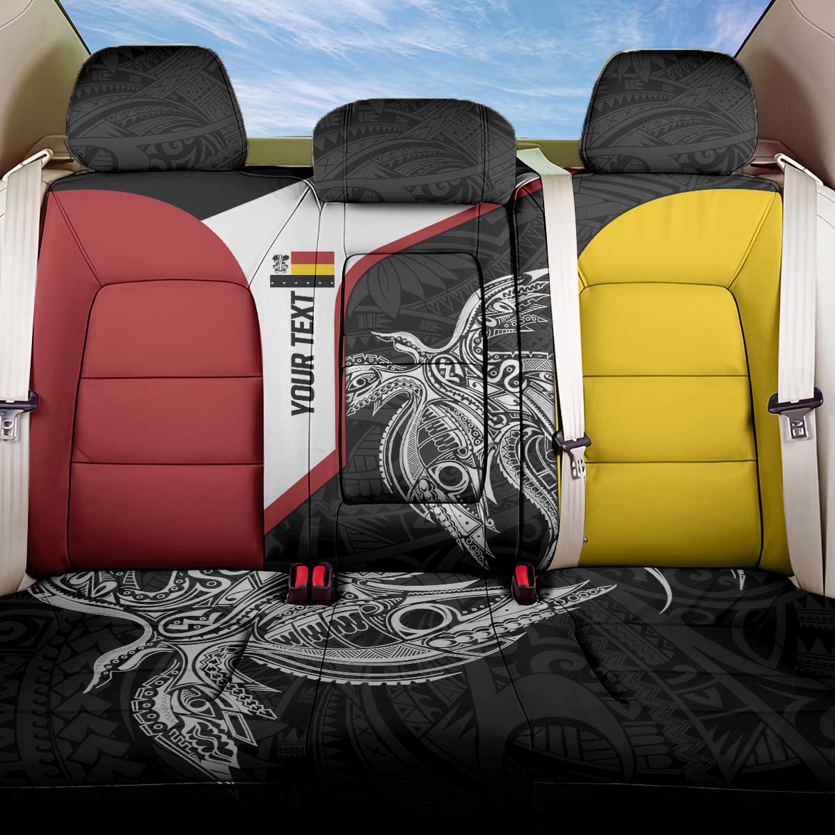 Personalised PNG Madang Province Back Car Seat Cover Bird of Paradise Tattoo Flag Motif - Polynesian Pride