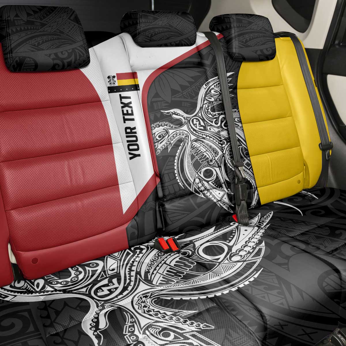Personalised PNG Madang Province Back Car Seat Cover Bird of Paradise Tattoo Flag Motif - Polynesian Pride