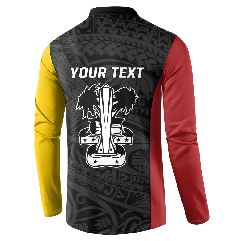 Personalised PNG Madang Province Button Sweatshirt Bird of Paradise Tattoo Flag Motif - Polynesian Pride