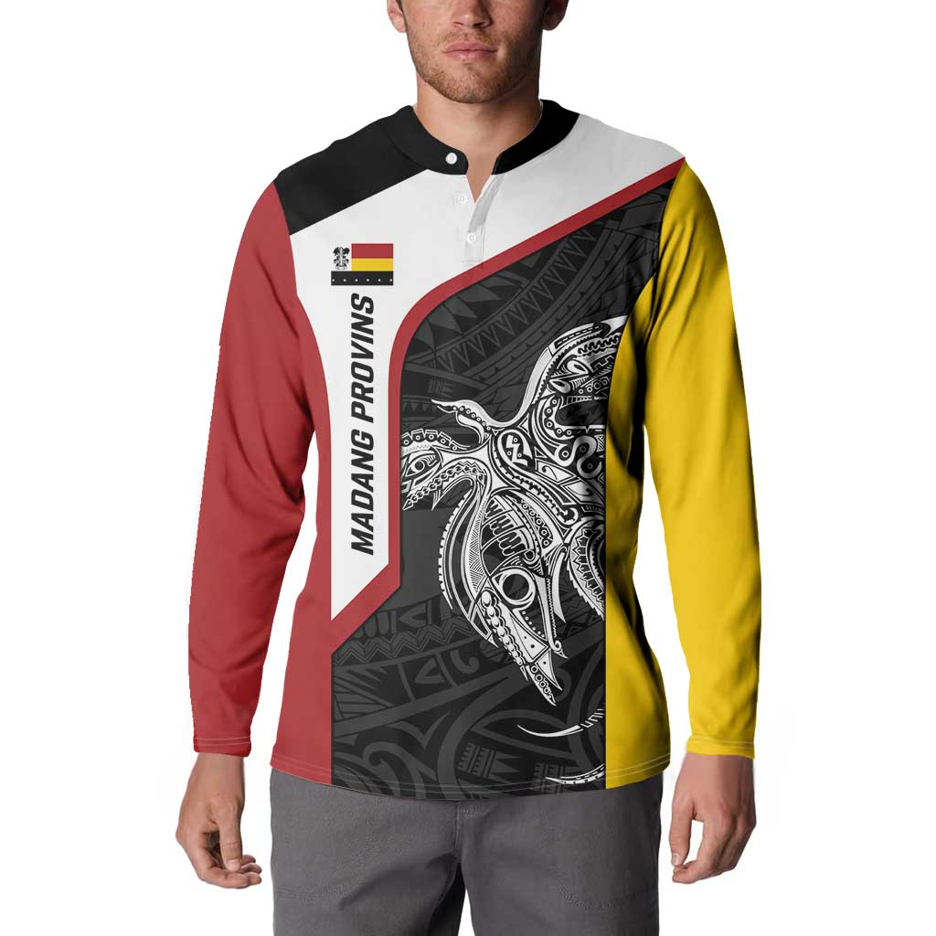 Personalised PNG Madang Province Button Sweatshirt Bird of Paradise Tattoo Flag Motif - Polynesian Pride