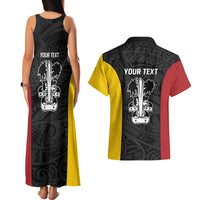 Personalised PNG Madang Province Couples Matching Tank Maxi Dress and Hawaiian Shirt Bird of Paradise Tattoo Flag Motif - Polynesian Pride