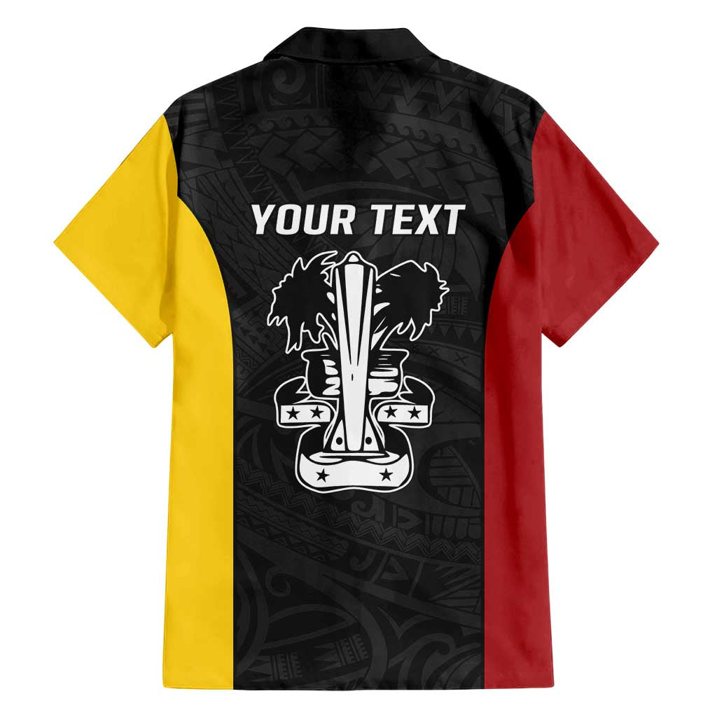 Personalised PNG Madang Province Family Matching Off Shoulder Short Dress and Hawaiian Shirt Bird of Paradise Tattoo Flag Motif - Polynesian Pride