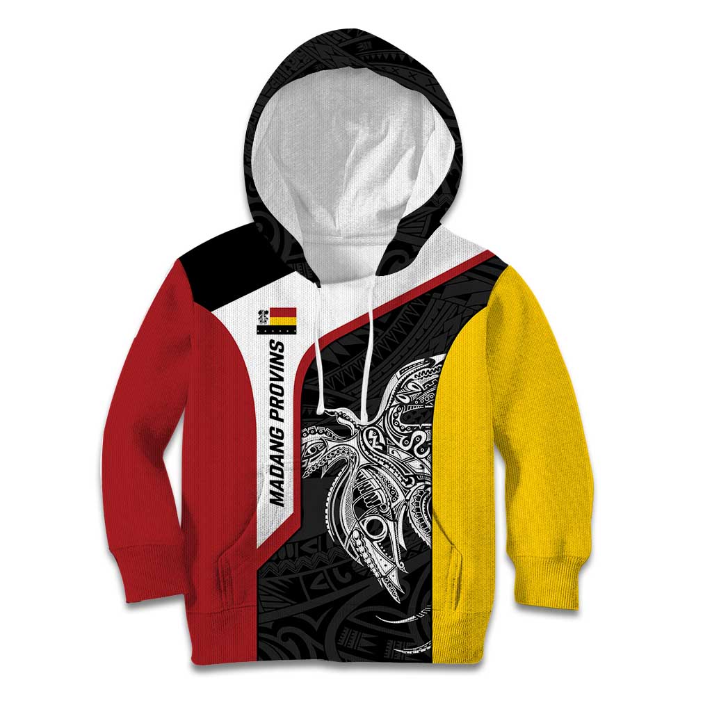 Personalised PNG Madang Province Kid Hoodie Bird of Paradise Tattoo Flag Motif - Polynesian Pride