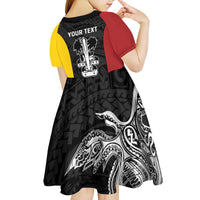 Personalised PNG Madang Province Kid Short Sleeve Dress Bird of Paradise Tattoo Flag Motif - Polynesian Pride