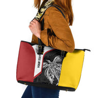 Personalised PNG Madang Province Leather Tote Bag Bird of Paradise Tattoo Flag Motif - Polynesian Pride