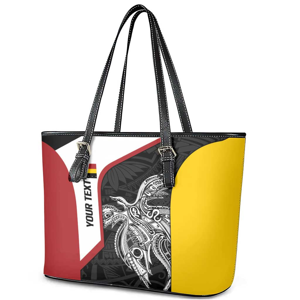Personalised PNG Madang Province Leather Tote Bag Bird of Paradise Tattoo Flag Motif - Polynesian Pride