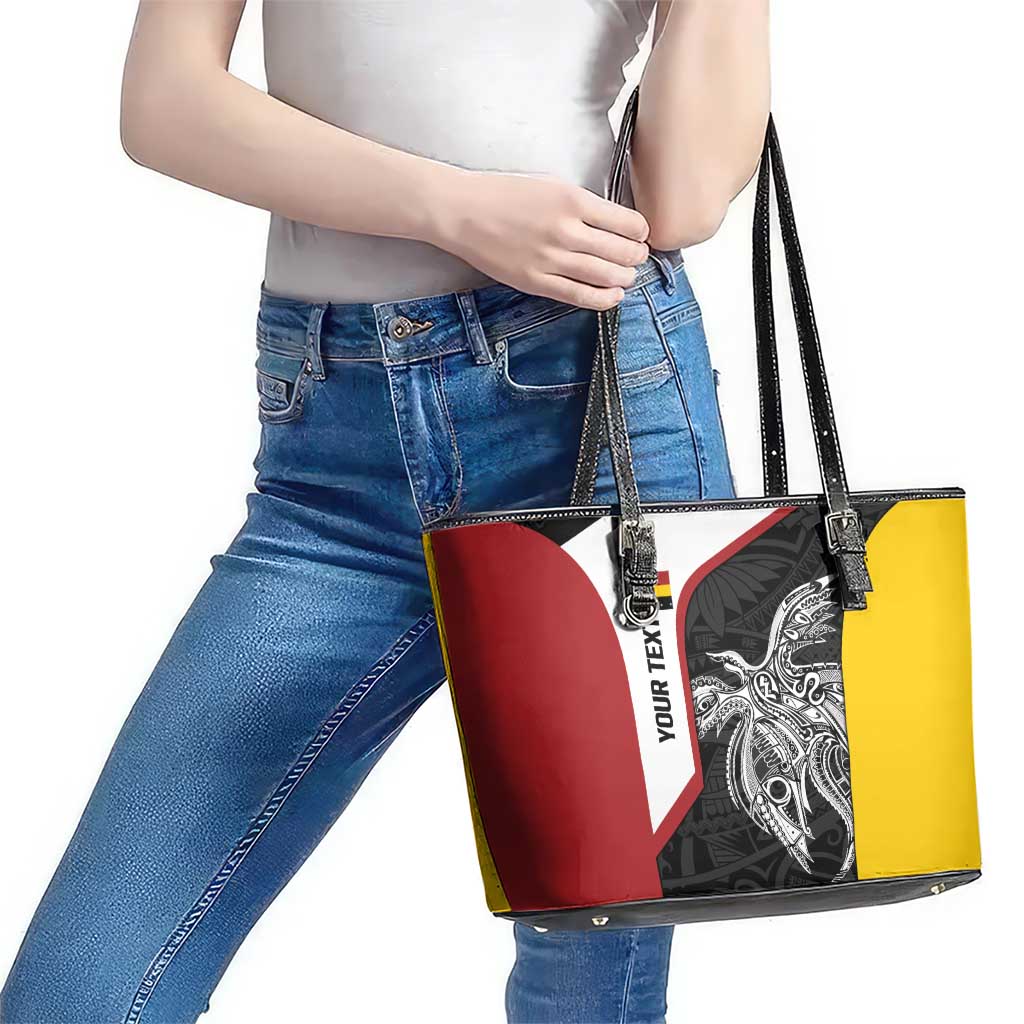 Personalised PNG Madang Province Leather Tote Bag Bird of Paradise Tattoo Flag Motif - Polynesian Pride