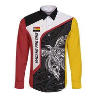 Personalised PNG Madang Province Long Sleeve Button Shirt Bird of Paradise Tattoo Flag Motif - Polynesian Pride