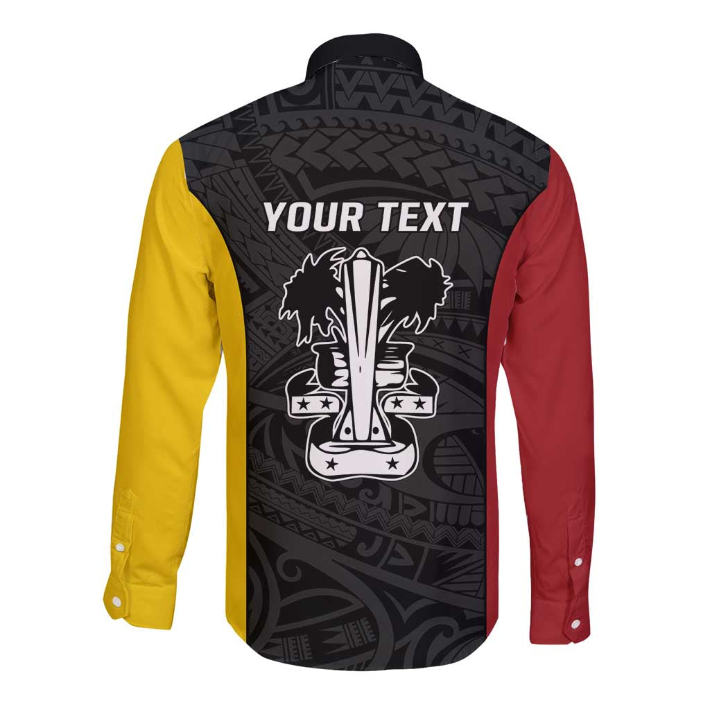 Personalised PNG Madang Province Long Sleeve Button Shirt Bird of Paradise Tattoo Flag Motif - Polynesian Pride