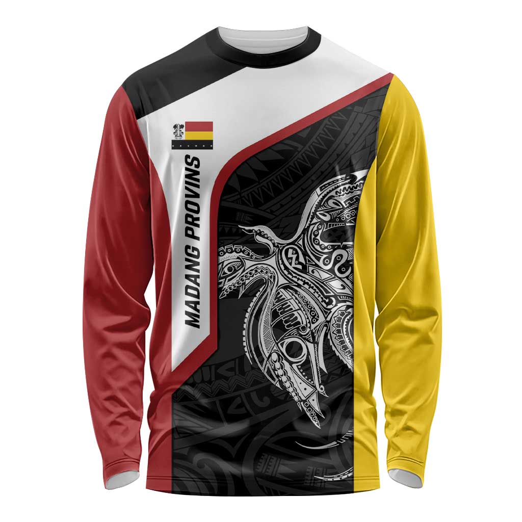 Personalised PNG Madang Province Long Sleeve Shirt Bird of Paradise Tattoo Flag Motif - Polynesian Pride