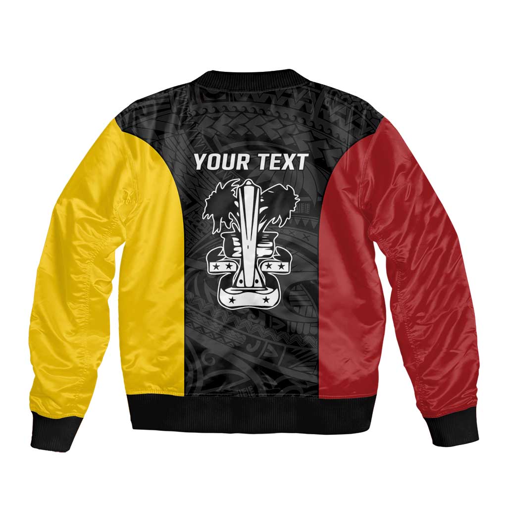 Personalised PNG Madang Province Sleeve Zip Bomber Jacket Bird of Paradise Tattoo Flag Motif - Polynesian Pride