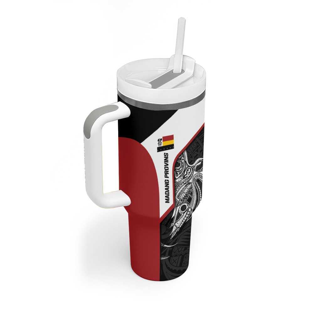 Personalised PNG Madang Province Tumbler With Handle Bird of Paradise Tattoo Flag Motif - Polynesian Pride