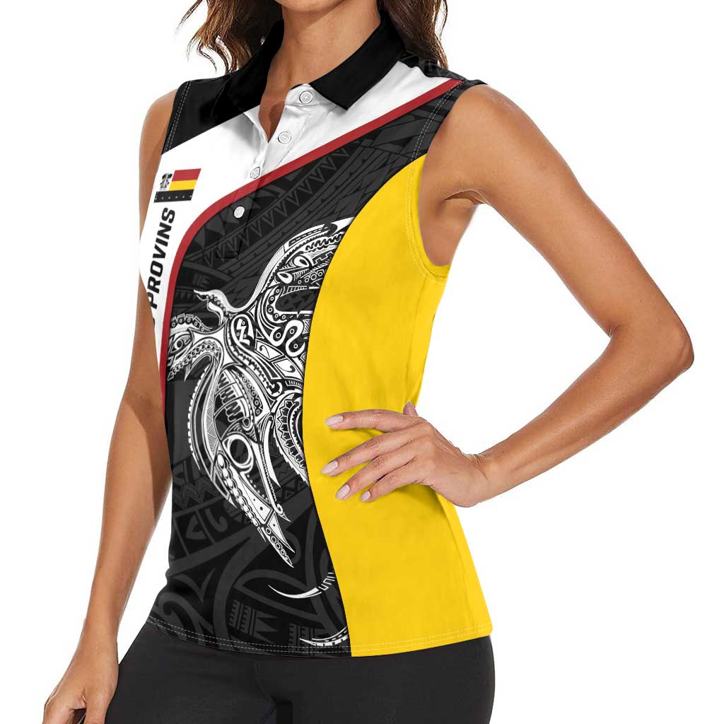Personalised PNG Madang Province Women Sleeveless Polo Shirt Bird of Paradise Tattoo Flag Motif - Polynesian Pride