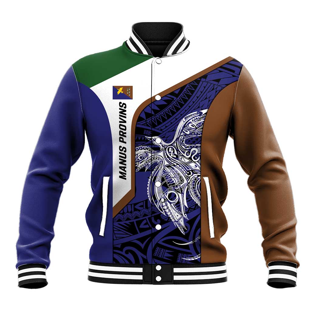 Personalised PNG Manus Province Baseball Jacket Bird of Paradise Tattoo Flag Motif - Polynesian Pride