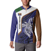 Personalised PNG Manus Province Button Sweatshirt Bird of Paradise Tattoo Flag Motif - Polynesian Pride