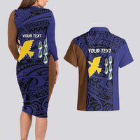 Personalised PNG Manus Province Couples Matching Long Sleeve Bodycon Dress and Hawaiian Shirt Bird of Paradise Tattoo Flag Motif - Polynesian Pride