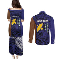 Personalised PNG Manus Province Couples Matching Puletasi and Long Sleeve Button Shirt Bird of Paradise Tattoo Flag Motif - Polynesian Pride