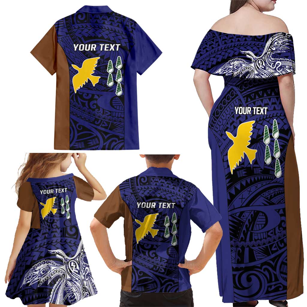 Personalised PNG Manus Province Family Matching Off Shoulder Maxi Dress and Hawaiian Shirt Bird of Paradise Tattoo Flag Motif - Polynesian Pride