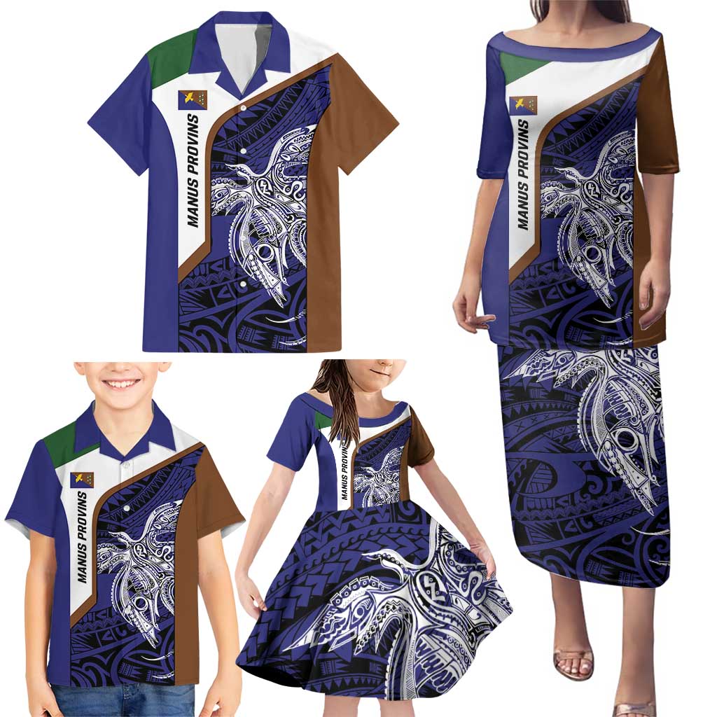 Personalised PNG Manus Province Family Matching Puletasi and Hawaiian Shirt Bird of Paradise Tattoo Flag Motif - Polynesian Pride