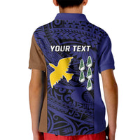 Personalised PNG Manus Province Kid Polo Shirt Bird of Paradise Tattoo Flag Motif - Polynesian Pride