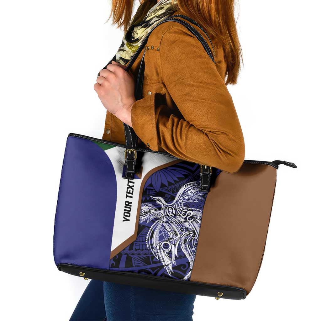 Personalised PNG Manus Province Leather Tote Bag Bird of Paradise Tattoo Flag Motif - Polynesian Pride