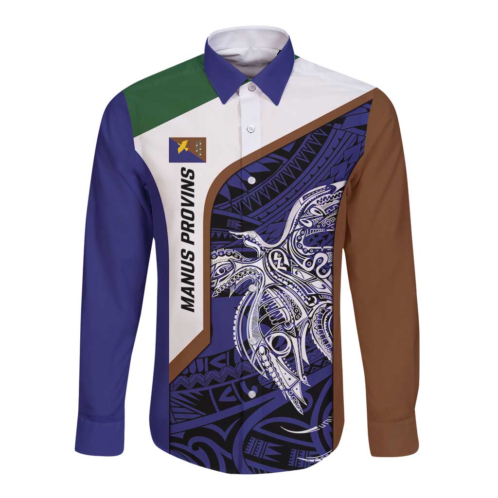 Personalised PNG Manus Province Long Sleeve Button Shirt Bird of Paradise Tattoo Flag Motif - Polynesian Pride