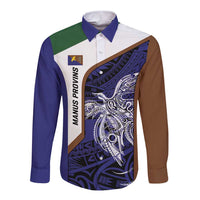 Personalised PNG Manus Province Long Sleeve Button Shirt Bird of Paradise Tattoo Flag Motif - Polynesian Pride