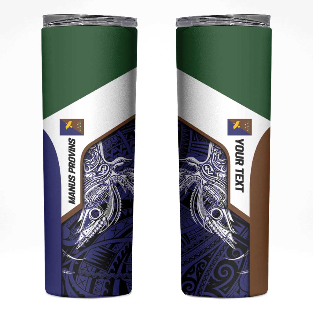 Personalised PNG Manus Province Skinny Tumbler Bird of Paradise Tattoo Flag Motif LT9 Blue - Polynesian Pride
