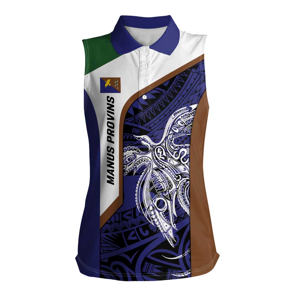 Personalised PNG Manus Province Women Sleeveless Polo Shirt Bird of Paradise Tattoo Flag Motif - Polynesian Pride