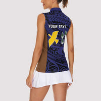 Personalised PNG Manus Province Women Sleeveless Polo Shirt Bird of Paradise Tattoo Flag Motif - Polynesian Pride
