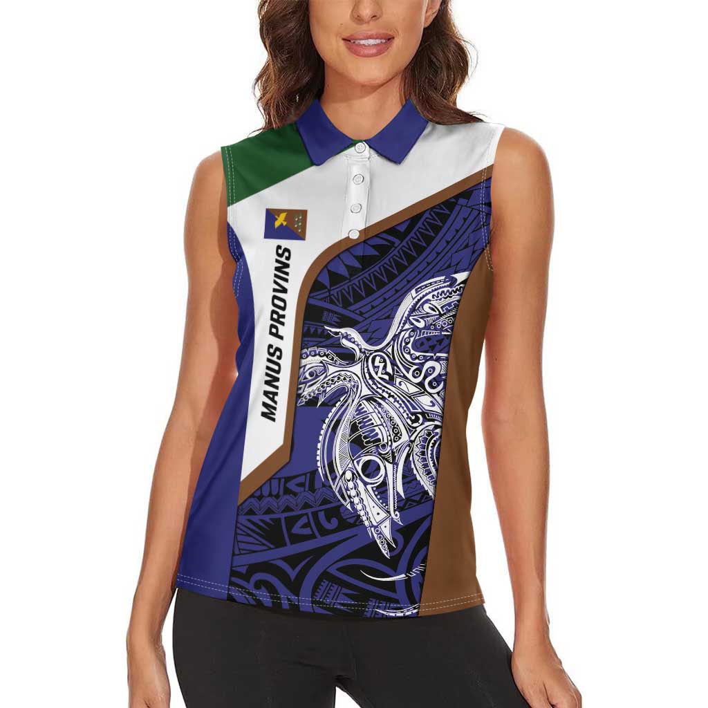 Personalised PNG Manus Province Women Sleeveless Polo Shirt Bird of Paradise Tattoo Flag Motif - Polynesian Pride